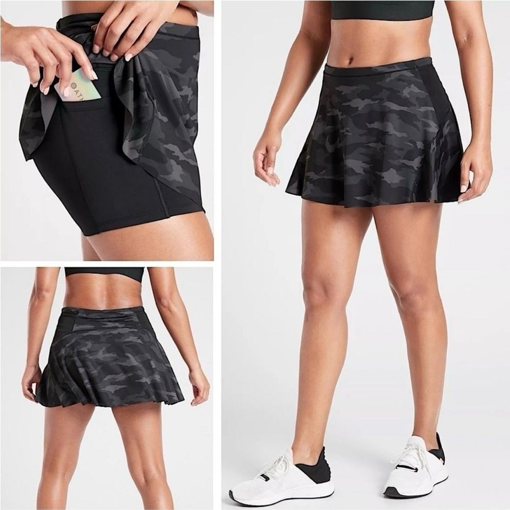 Athleta Match Point Skort Small Gray Camo Tennis Skirt Size S